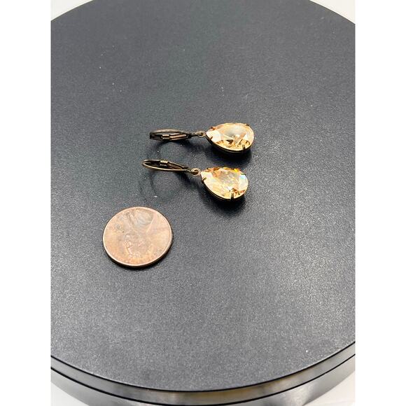 Liz Palacios Signed Swarovski Champagne Topaz Teardrop Crystal Leverback Earring - Picture 6 of 7